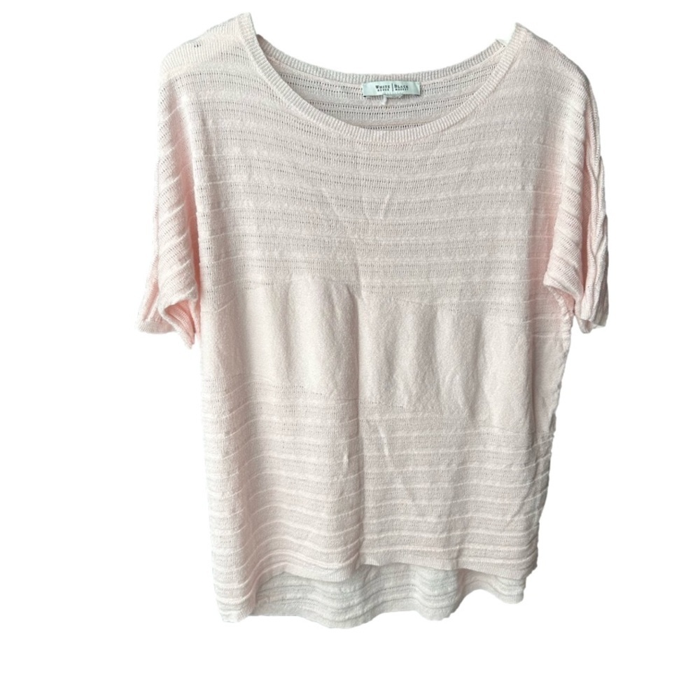 White House Black Market pink sparkle knit sweater short sleeves M WHBM